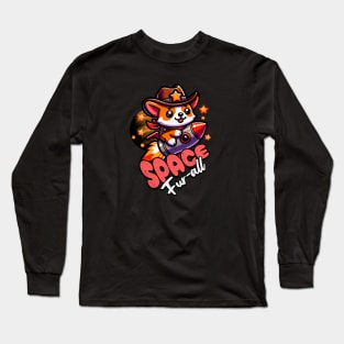 Corgi Space Funny Cowboy Long Sleeve T-Shirt